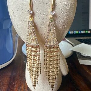 ✨ Gold Plated Crystal Tassel Drop Earrings